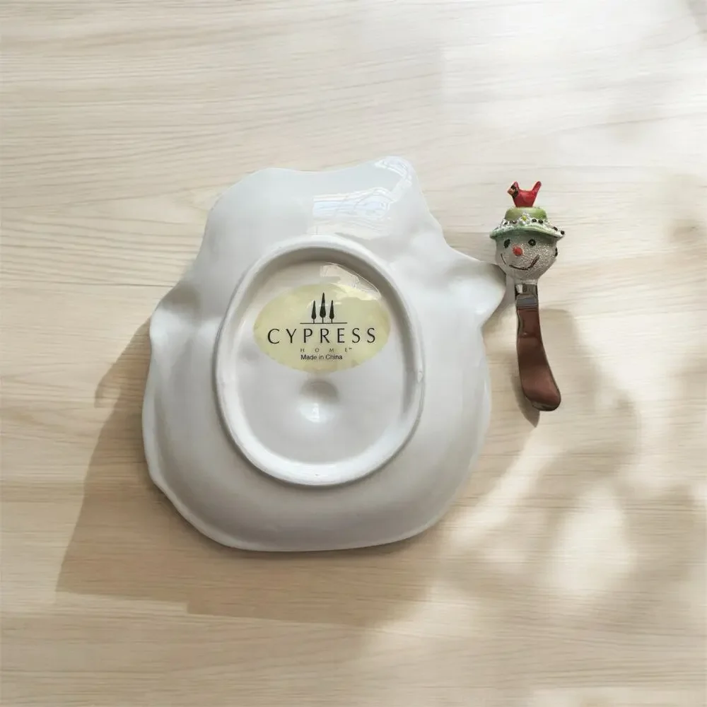 Cypress Home Snowman Hand-Glazed Ceramic Plate & Coordinating Spreader‎ Gift Set